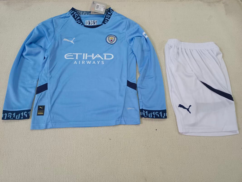 Conjunto Infantil Manchester City Manga Comprida 2024/25 - Home - Azul
