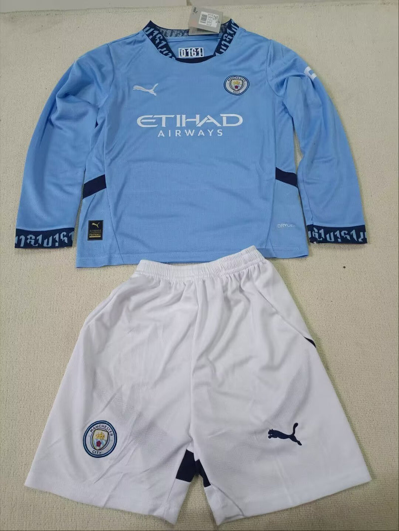 Conjunto Infantil Manchester City Manga Comprida 2024/25 - Home - Azul